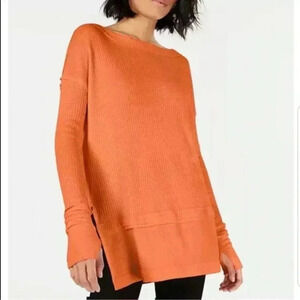 Free People Ling Sleeve Bohemian Thermal Waffle Tunic Top Oversized